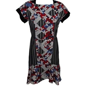 Peter Pilotto For Target Multi-Printed Short Sleeve High Low Dress W/O Belt